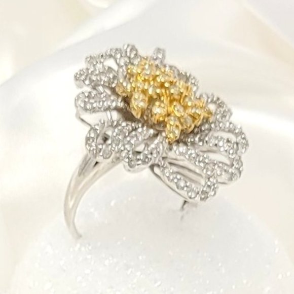 2.51ctw Yellow White Diamond Ring18K White Gold Floral Design Size 7.5 14.5g - Picture 4 of 5